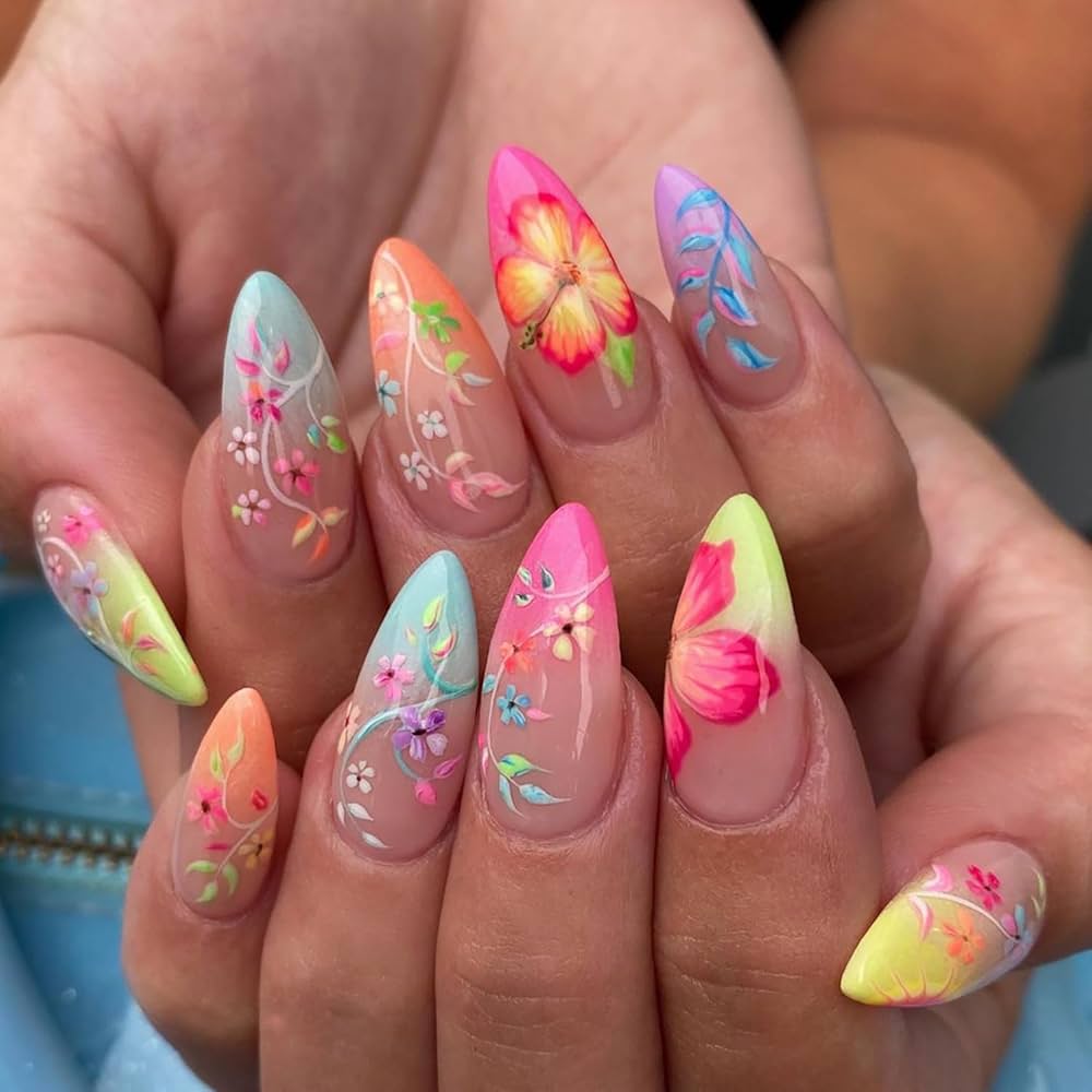 Colorful Floral Press-On Nails